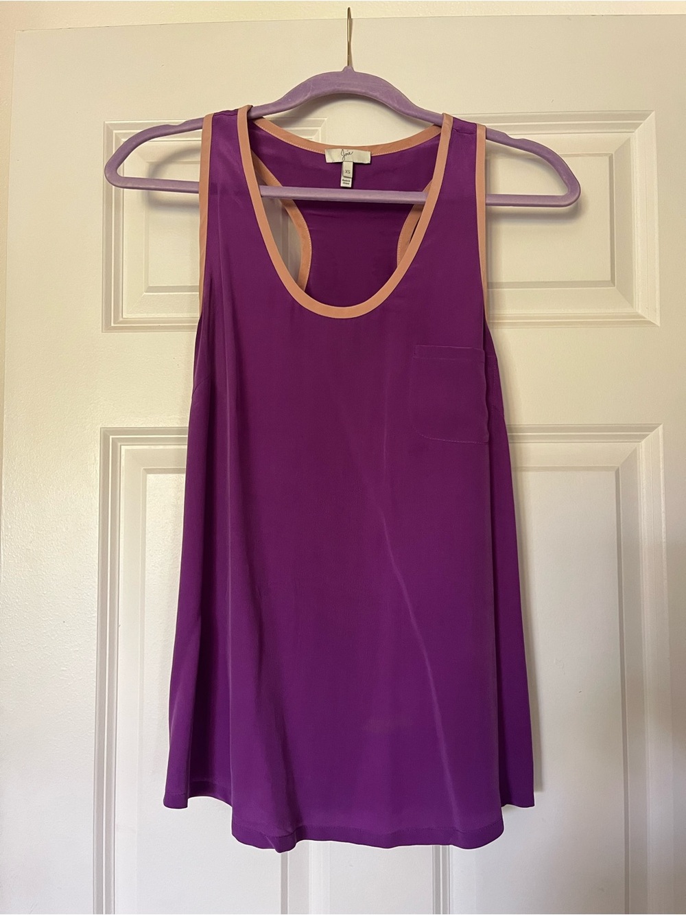 Sleeveless Purple Tank with Peach Trim